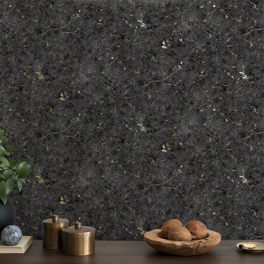 Gilded Plaster Black & Gold Wallpaper - 125063_ROOMSET_GILDED PLASTER BLACK AND GOLD_01.jpg