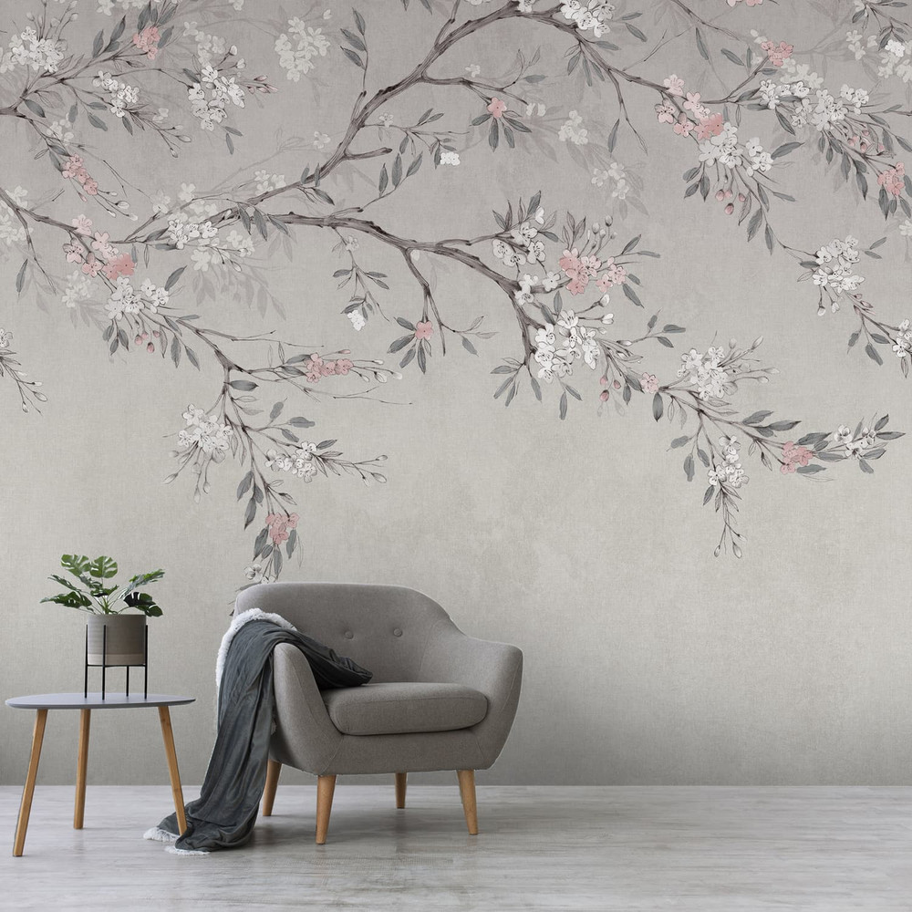 Blossom Trail Grey Bespoke Mural