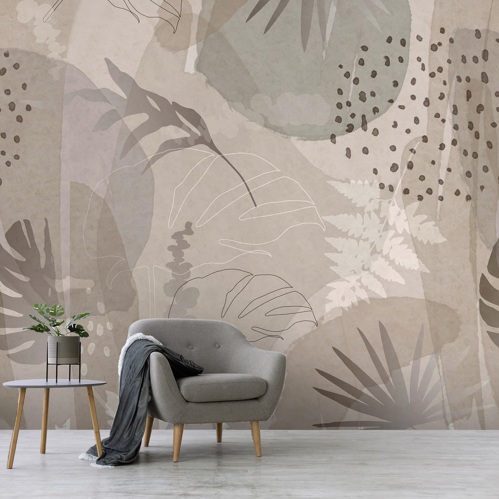 Abstract Leaf Neutral Bespoke Mural
