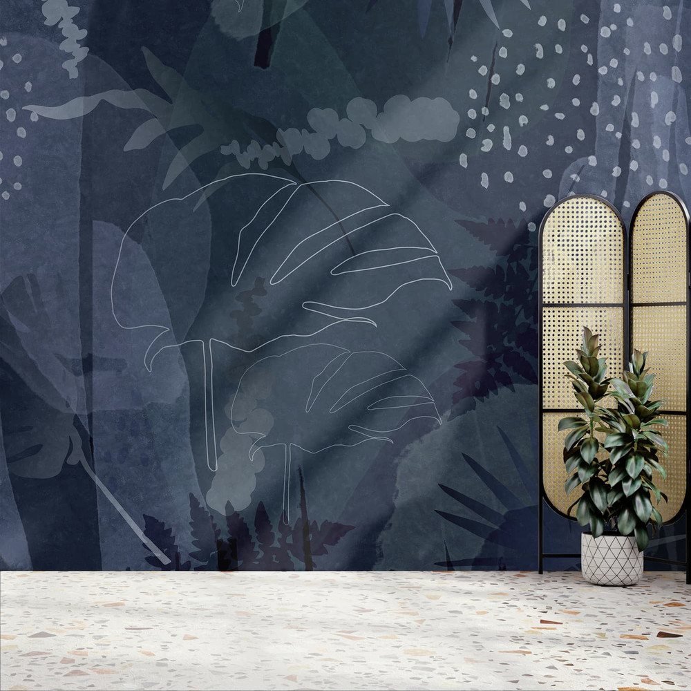 Abstract Leaf Navy Bespoke Mural