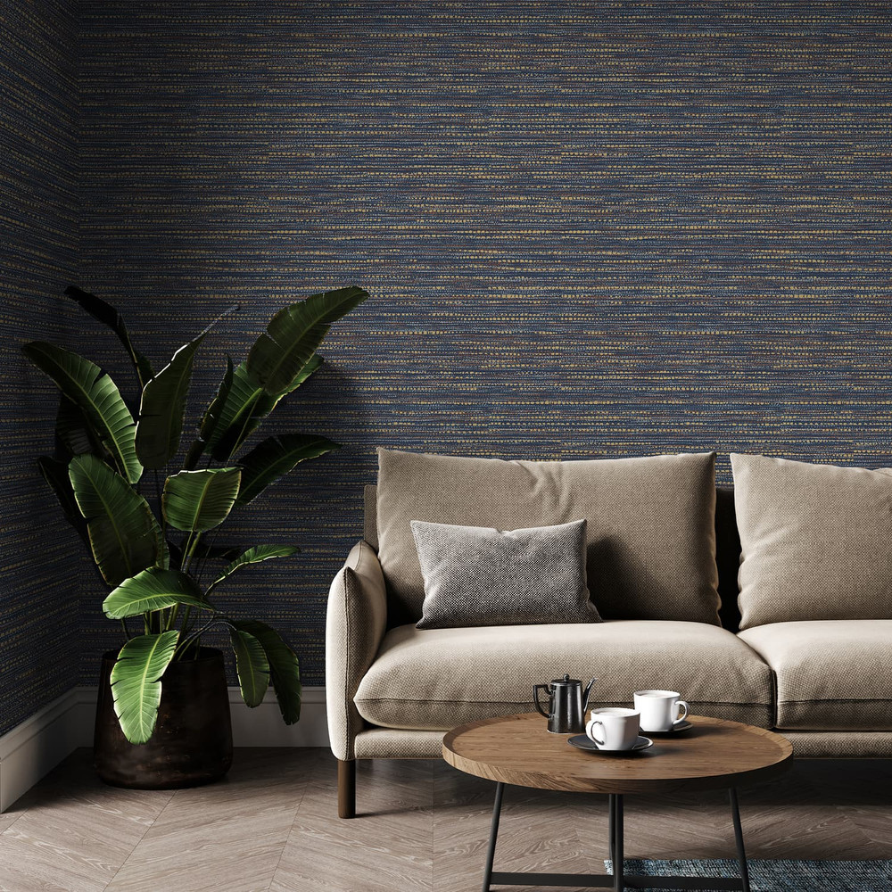 Chunky Horizontal Weave Indigo Wallpaper