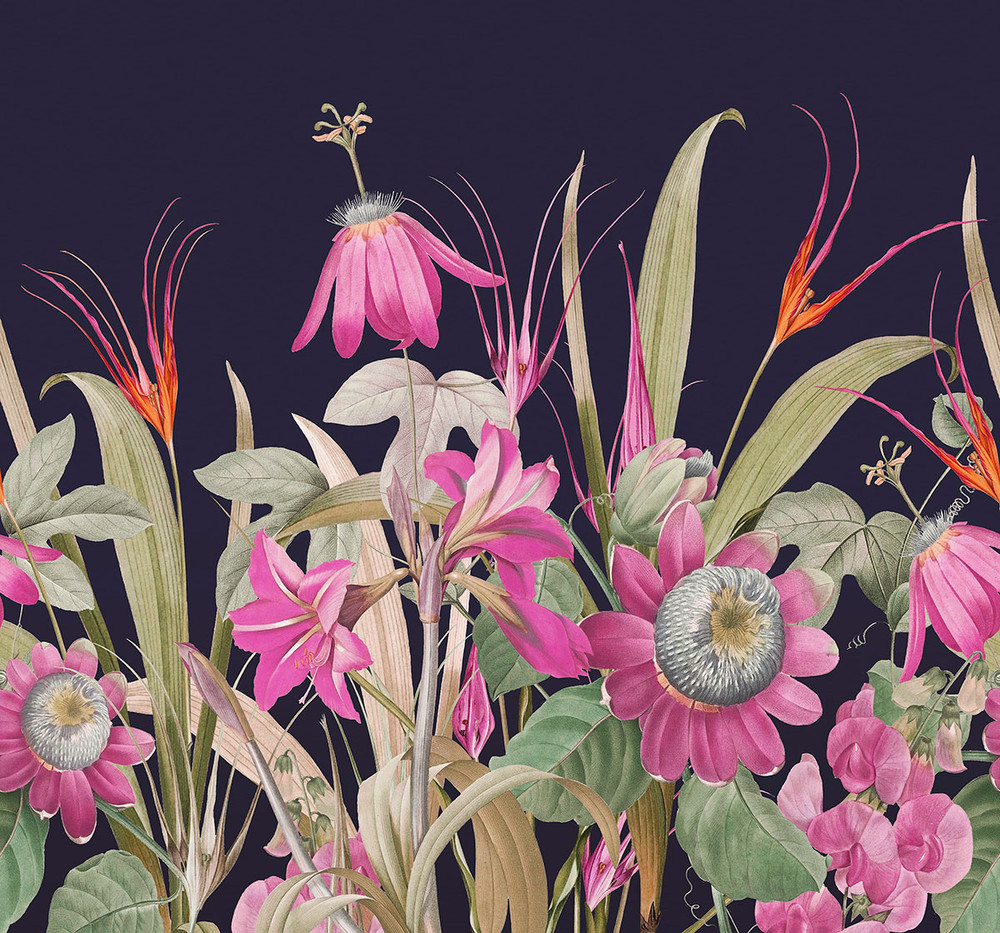 Flora Navy and Fuchsia Bespoke Mural