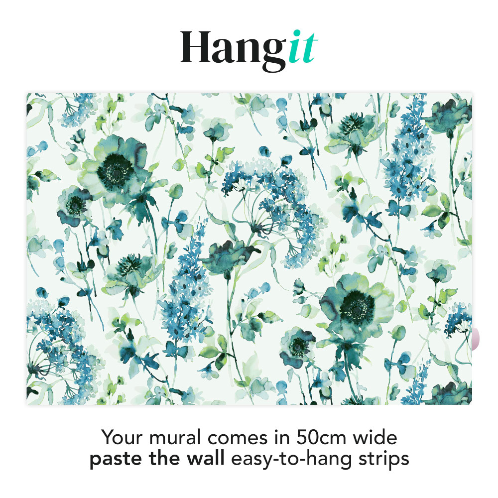 Watercolour Floral Blue and Green Bespoke Mural
