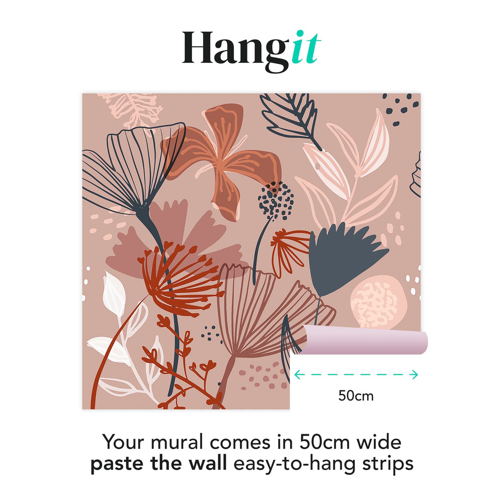 Scandi Floral Dark Pink Bespoke Mural