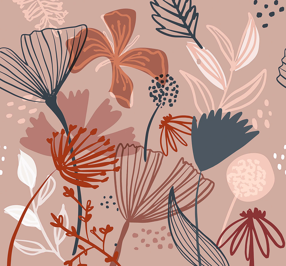 Scandi Floral Dark Pink Bespoke Mural