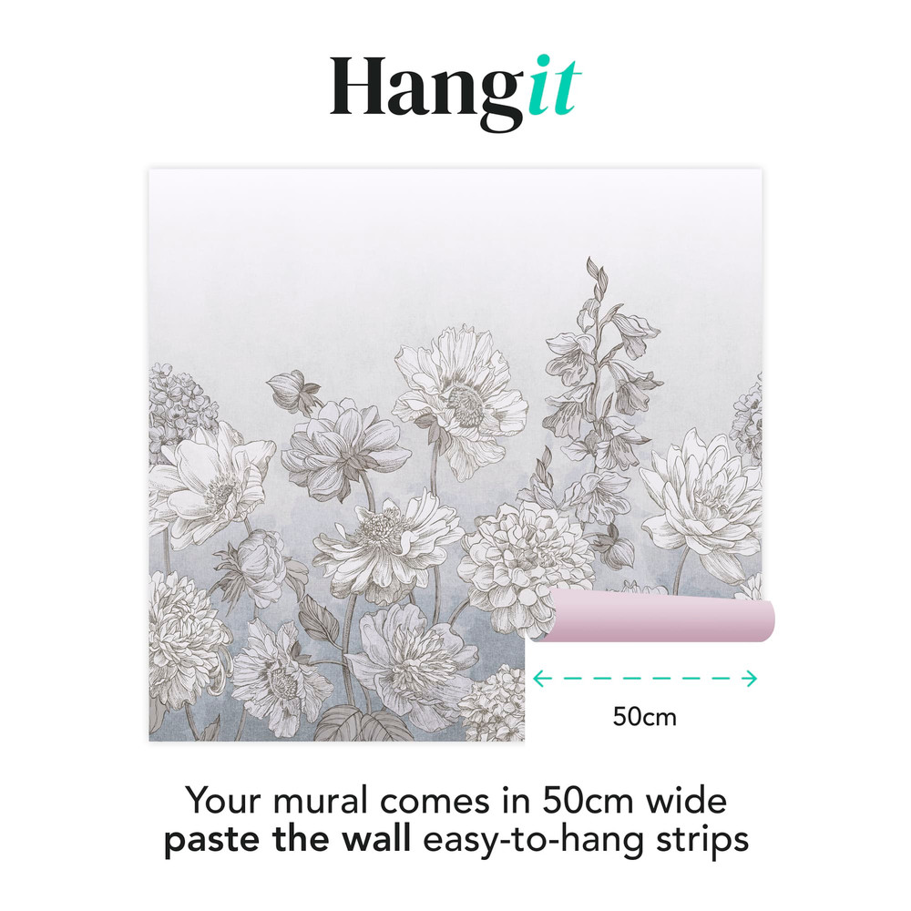 Muted Floral Light Blue Bespoke Mural