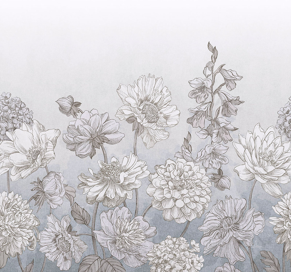 Muted Floral Light Blue Bespoke Mural