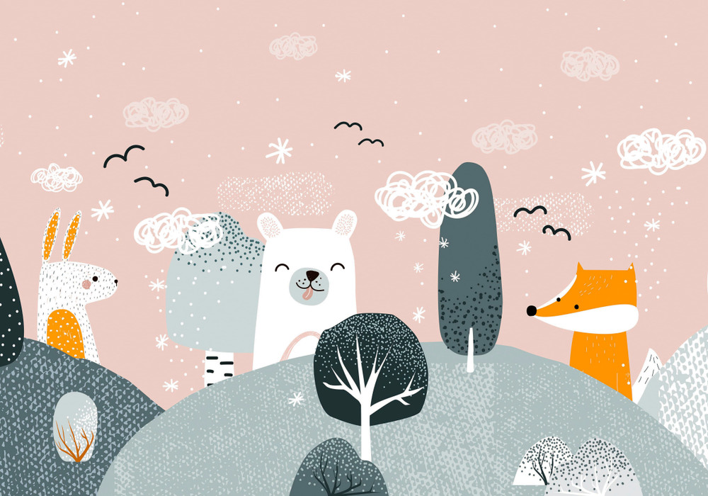 Scandi Animals Pink and Blue Bespoke Mural