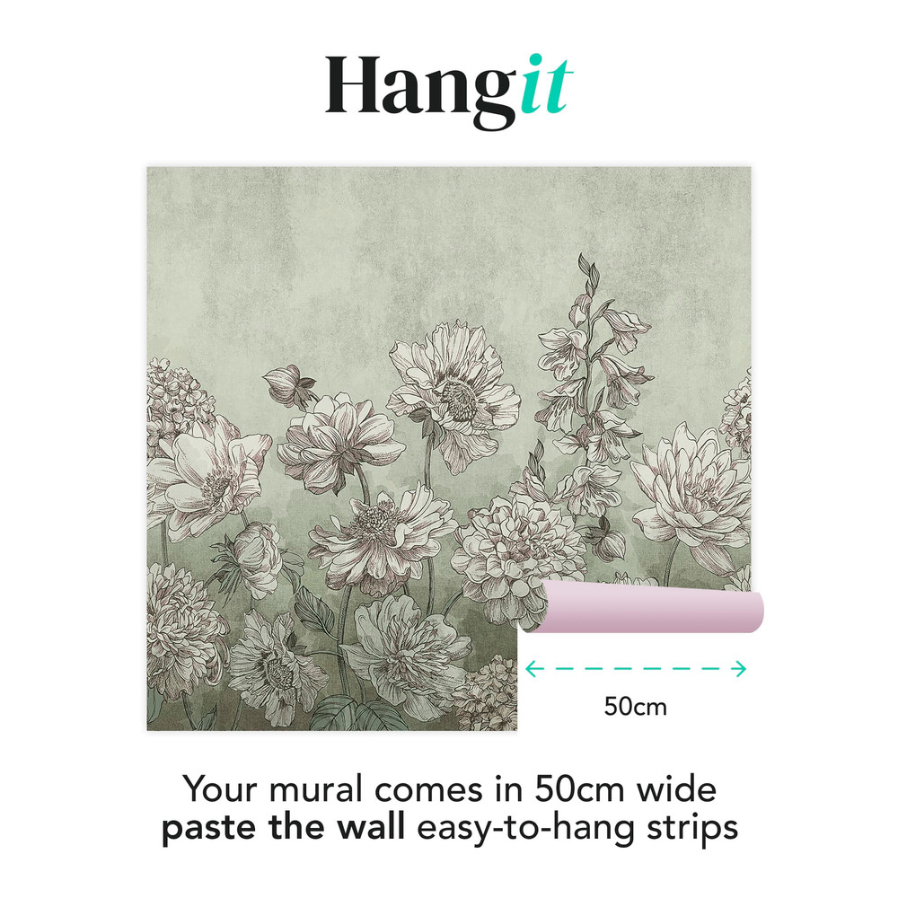 Muted Floral Duck Egg Bespoke Mural