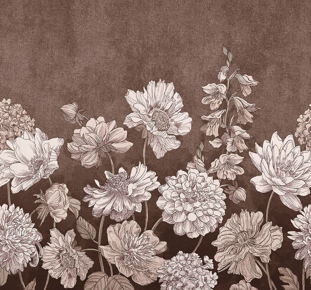 Muted Floral Chocolate Bespoke Mural