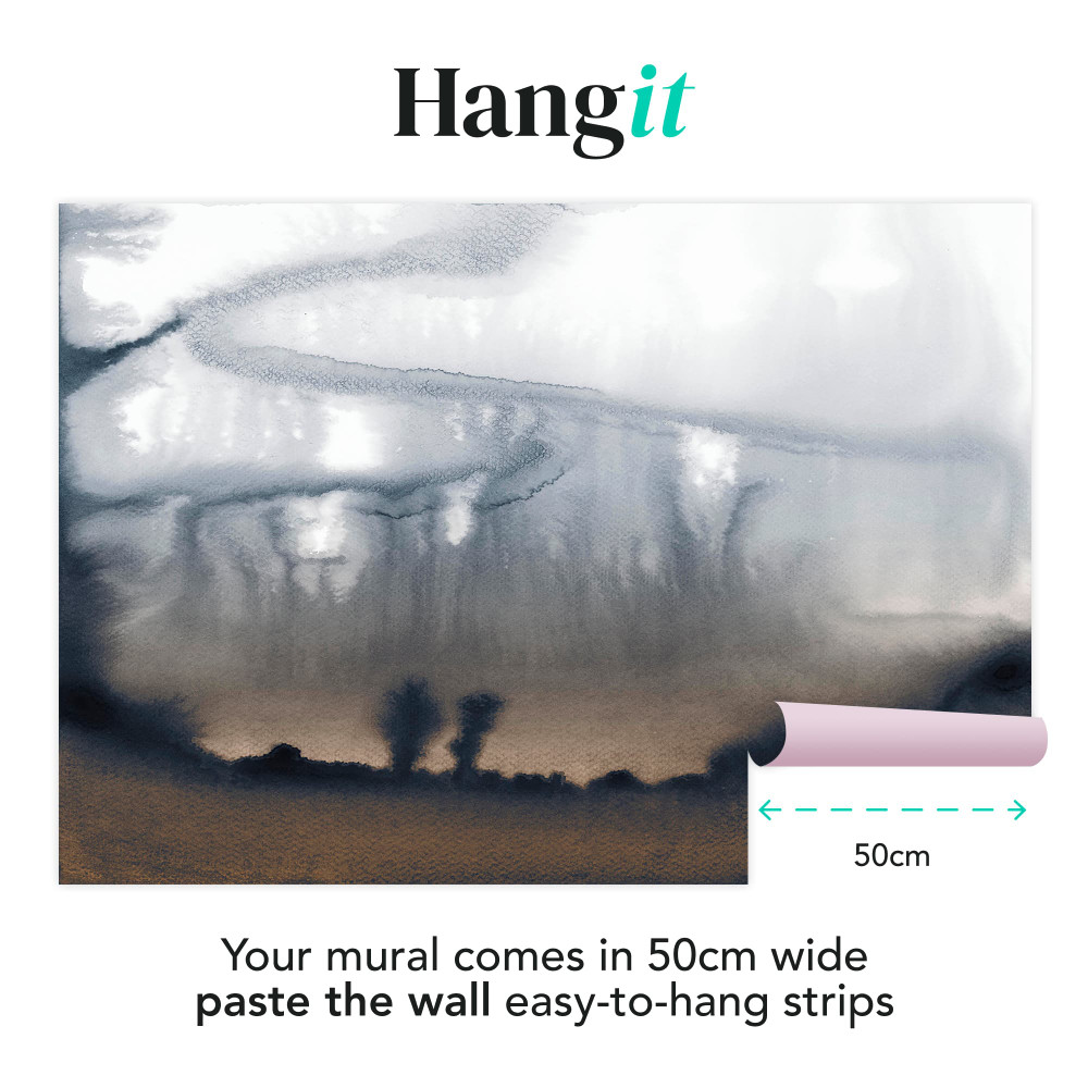 Watercolour Landscape Navy and Copper Bespoke Mural