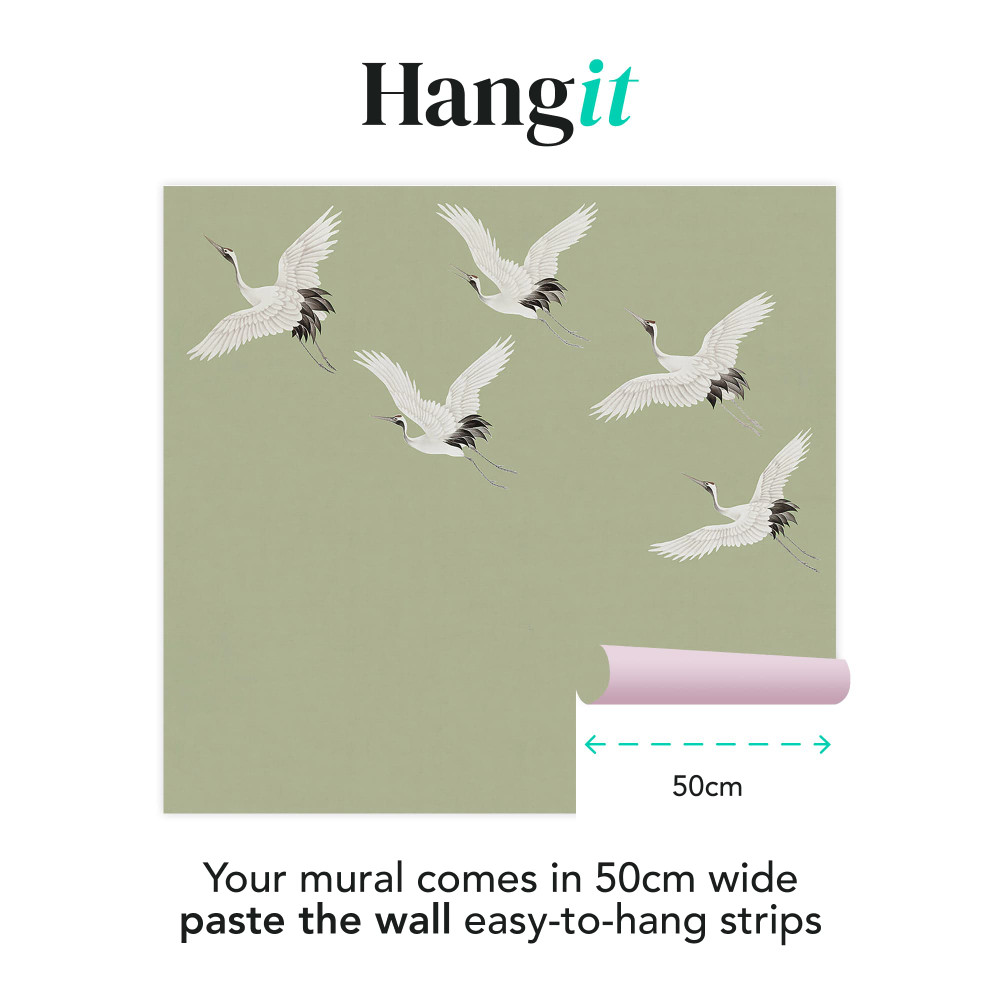 Cranes in Flight Sage Bespoke Mural