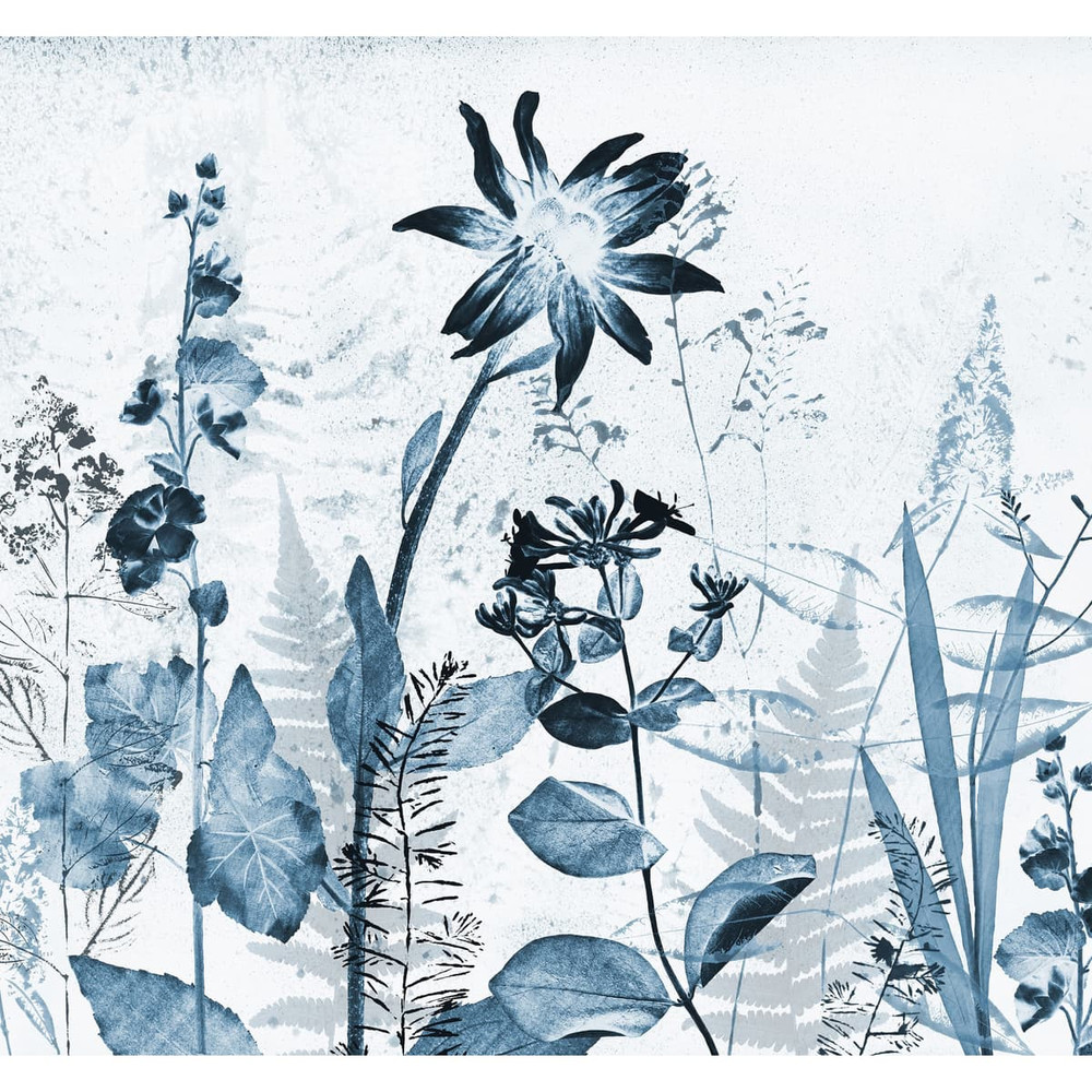 Flower Press Blue Bespoke Mural