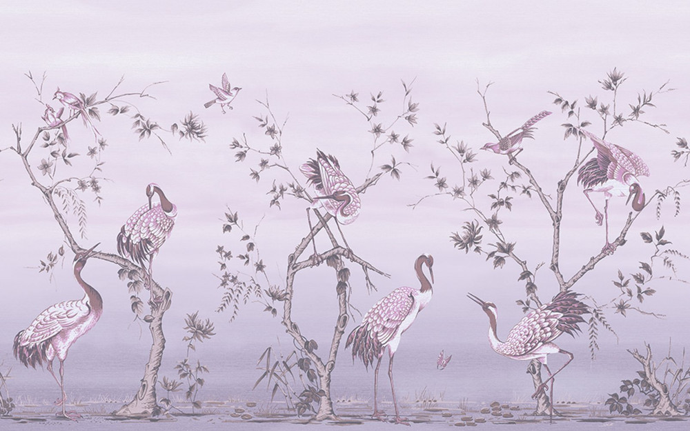 Grazing Cranes Dusk Bespoke Mural - 124784_TILE_01.jpg