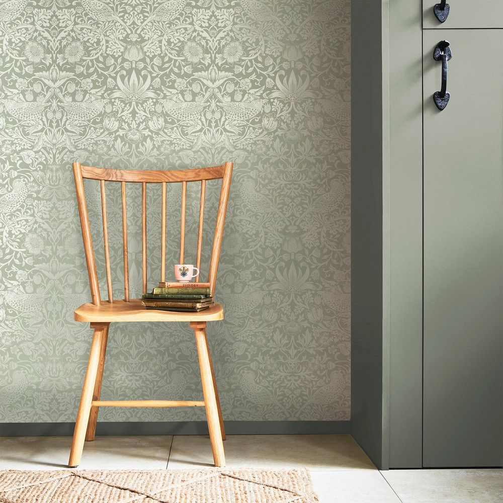 Strawberry Thief Fibrous Sage Wallpaper - 124237_ROOMSET_STRAWBERRY THIEF FIBROUS SAGE_01.jpg