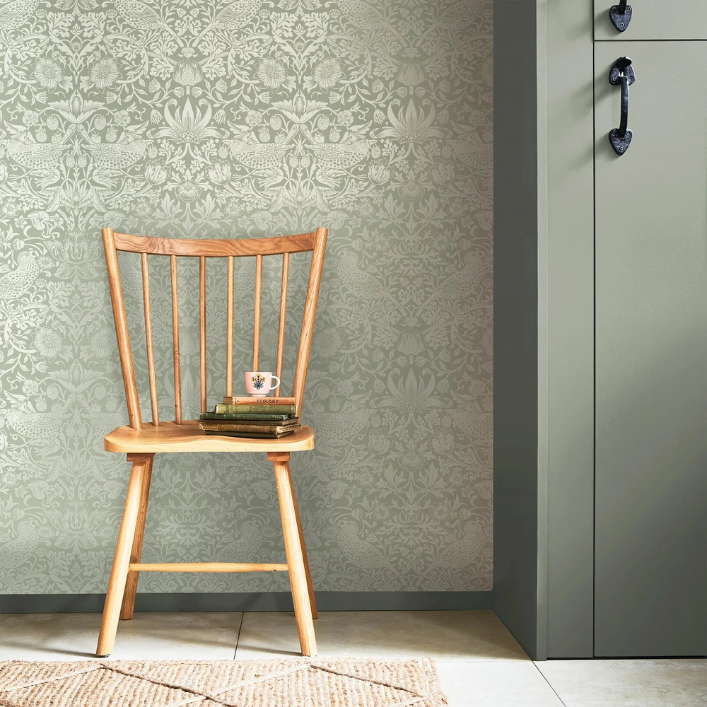 Strawberry Thief Fibrous Sage Wallpaper - 124237_ROOMSET_STRAWBERRY THIEF FIBROUS SAGE_01.jpg
