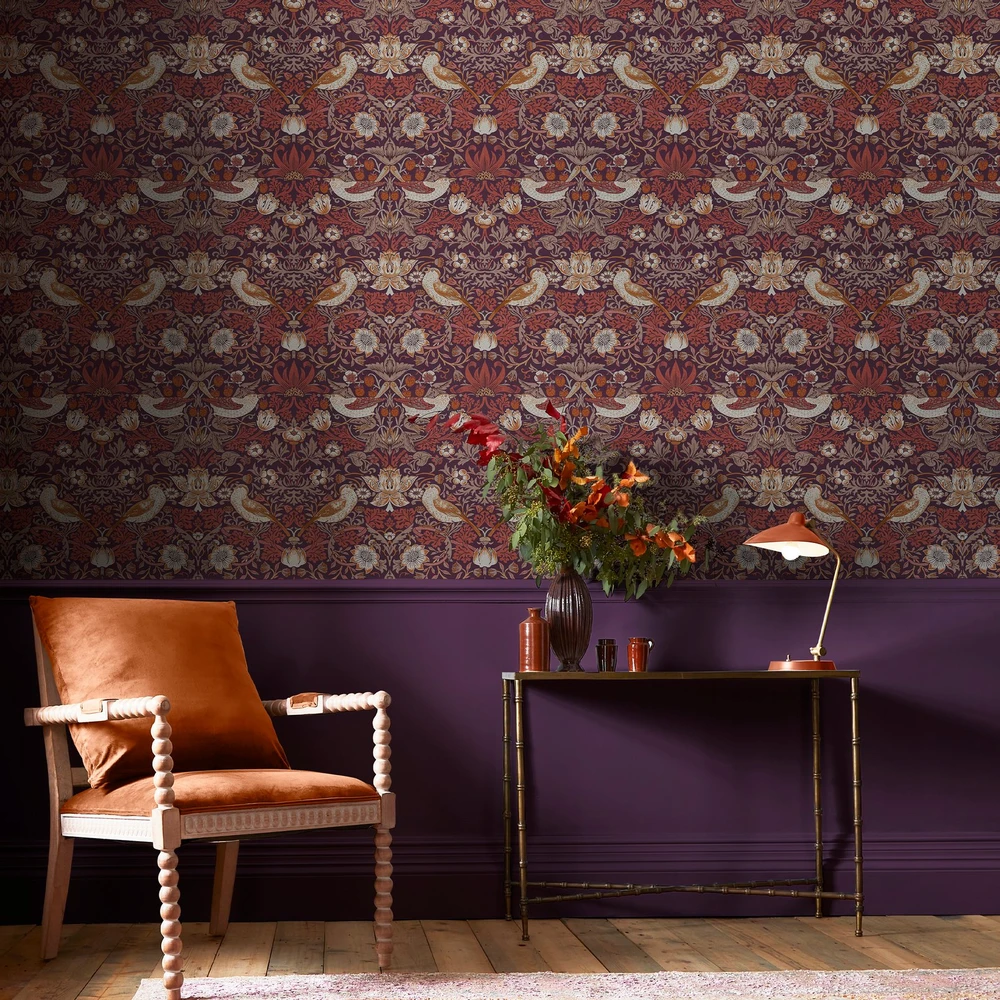 Strawberry Thief Plum Wallpaper - 124229_ROOMSET_STRAWBERRY THIEF PLUM_01.jpg