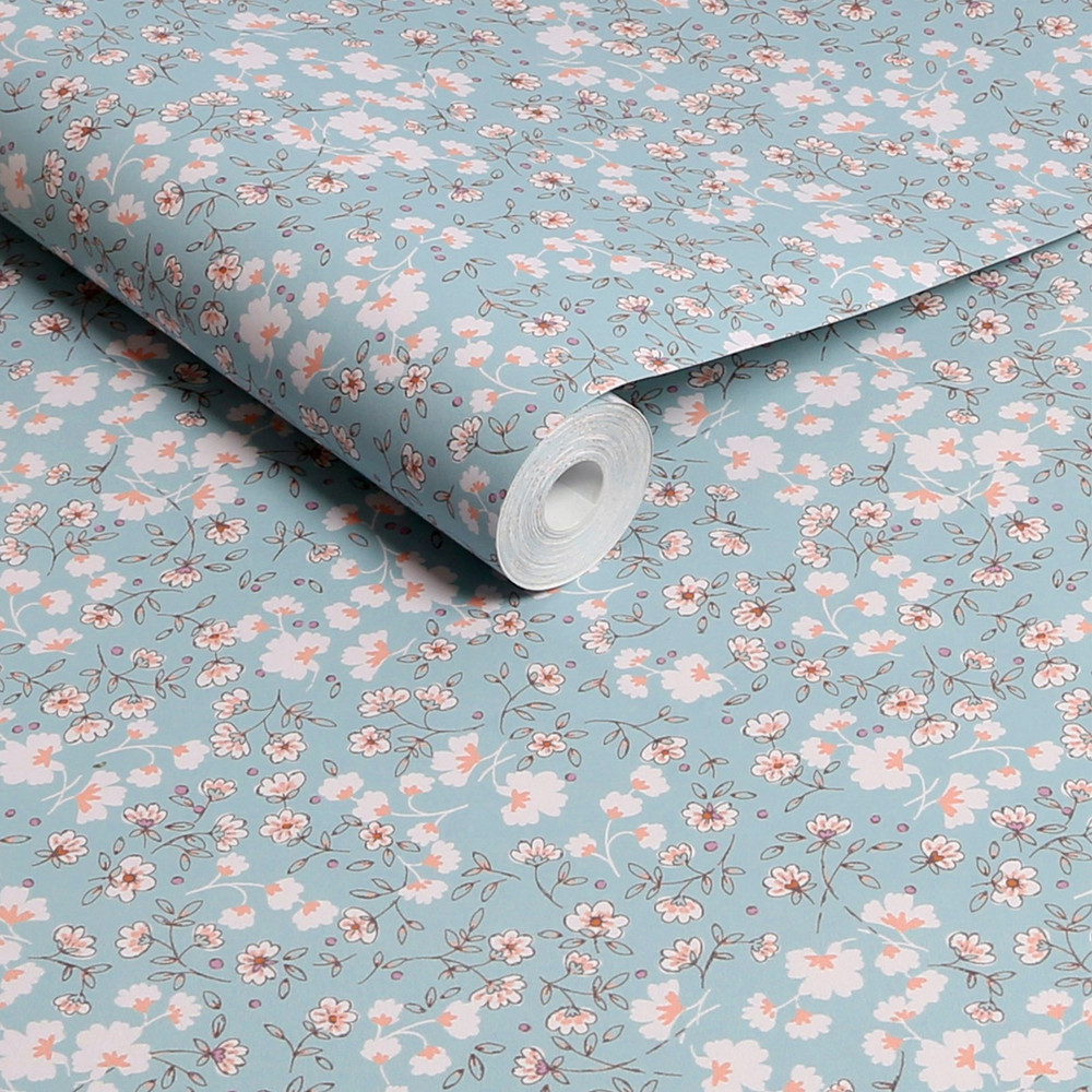Next Calm Ditsy Floral Duck Egg Wallpaper - 122883_ROLLSHOT_CALM DITSY DUCK EGG_01.jpg