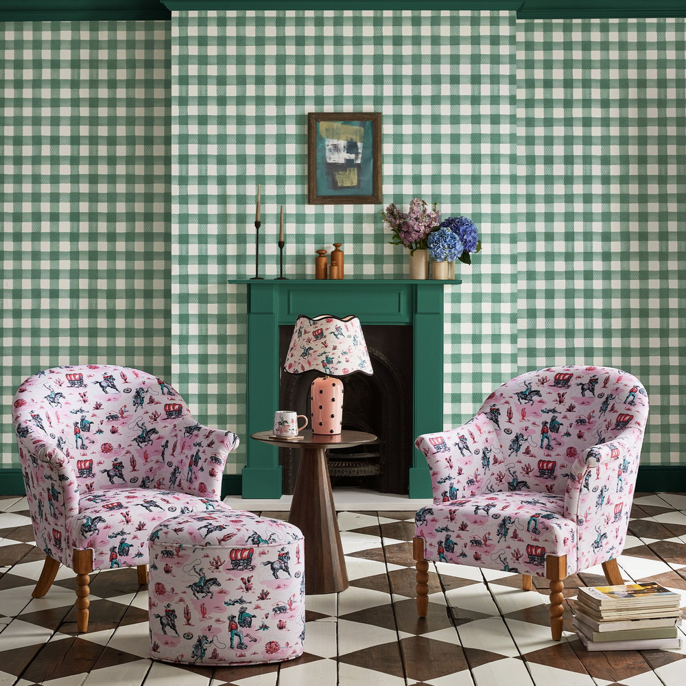 Cath Kidston Painted Gingham Green Wallpaper - 125516_ROOMSET_PAINTED GINGHAM GREEN_01.jpg