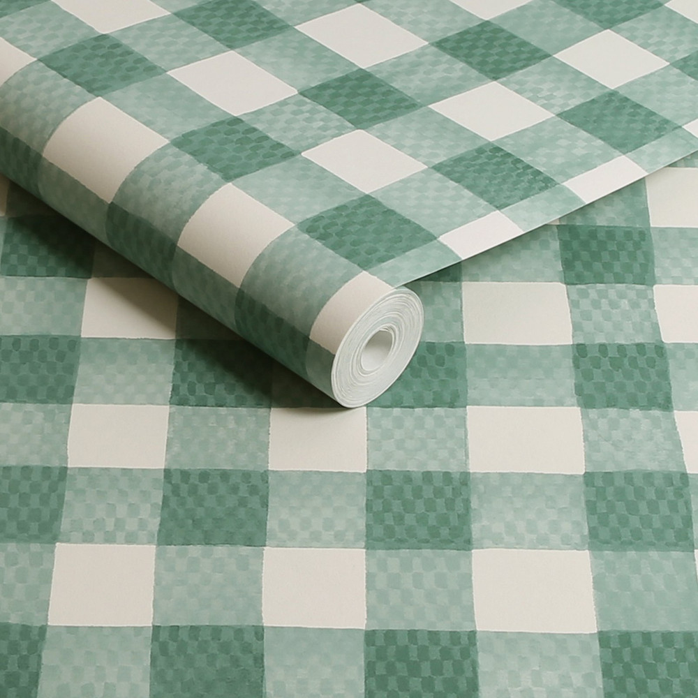Cath Kidston Painted Gingham Green Wallpaper - 125516_ROLLSHOT_PAINTED GINGHAM GREEN_01.jpg