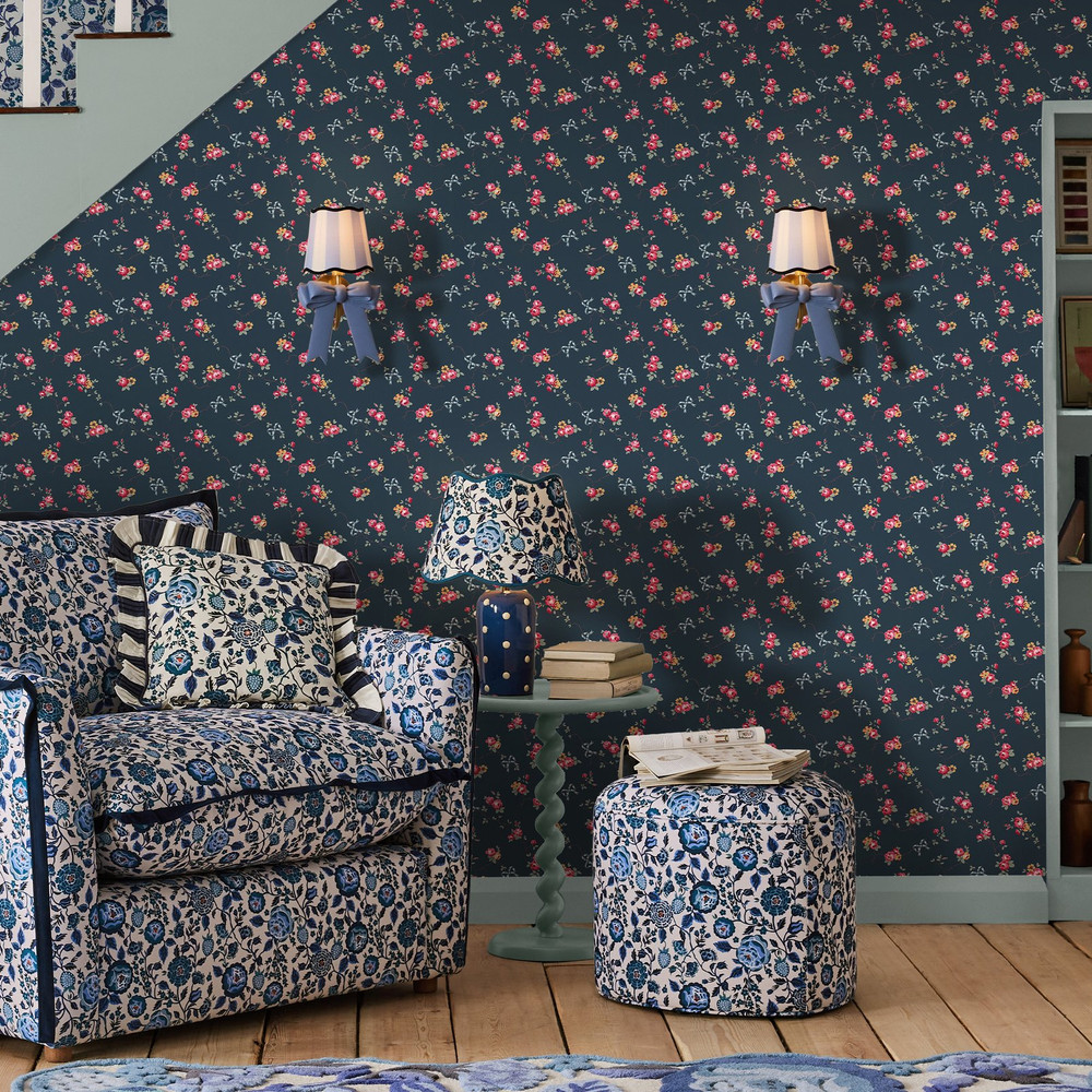Cath Kidston Rose & Bows Navy Wallpaper - 125512_ROOMSET_ROWS & BOWS NAVY_01.jpg