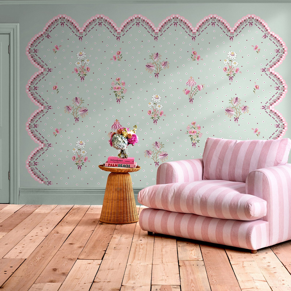 Stitch In Time Green Bespoke Mural - 127808FXST_ROOMSET_STITCH IN TIME GREEN FIXED SIZE MURAL_01.jpg