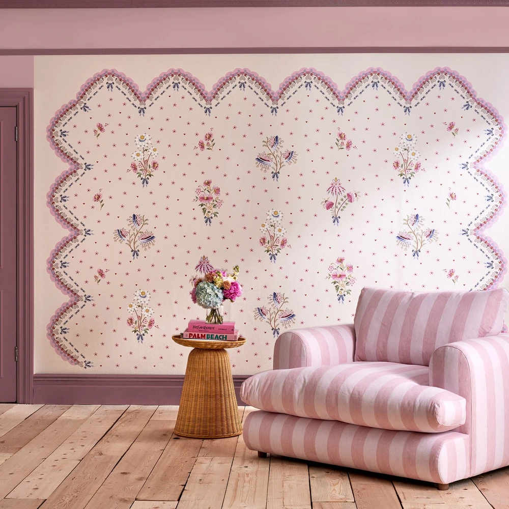 Stitch In Time Pink Bespoke Mural - 127799FXST_ROOMSET_STITCH IN TIME PINK FIXED SIZE MURAL_01.jpg