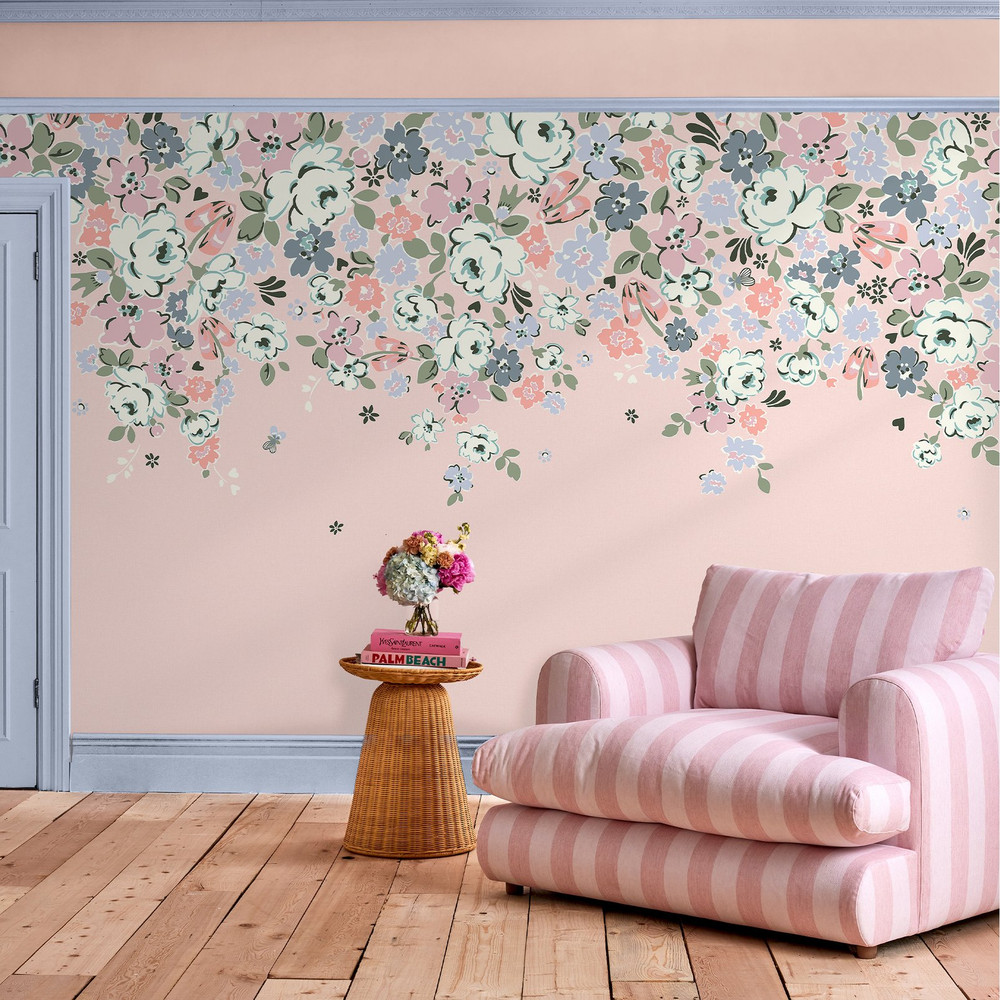 Clifton Floral Pink Bespoke Mural - 127781FXST_ROOMSET_CLIFTON FLORAL PINK FIXED SIZE MURAL_01.jpg