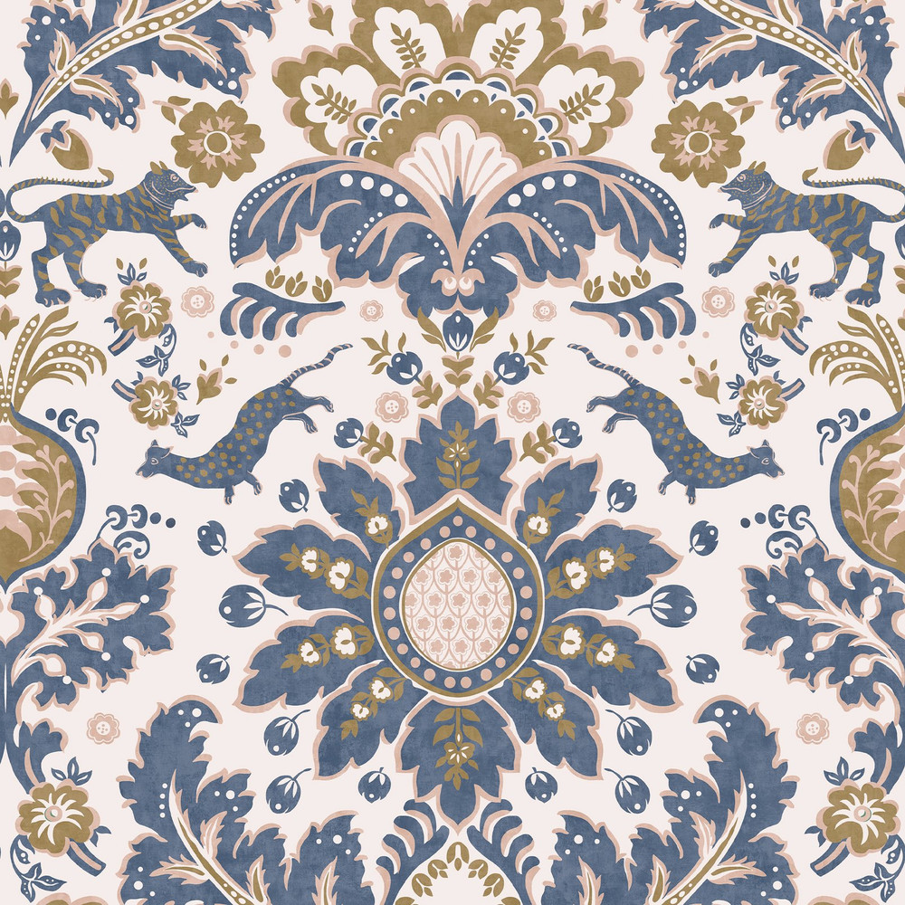 Joules Animal Damask Blue & Gold Wallpaper - 128944_TILE_ANIMAL DAMASK PRINT CREAM & BLUE & GOLD_01.jpg
