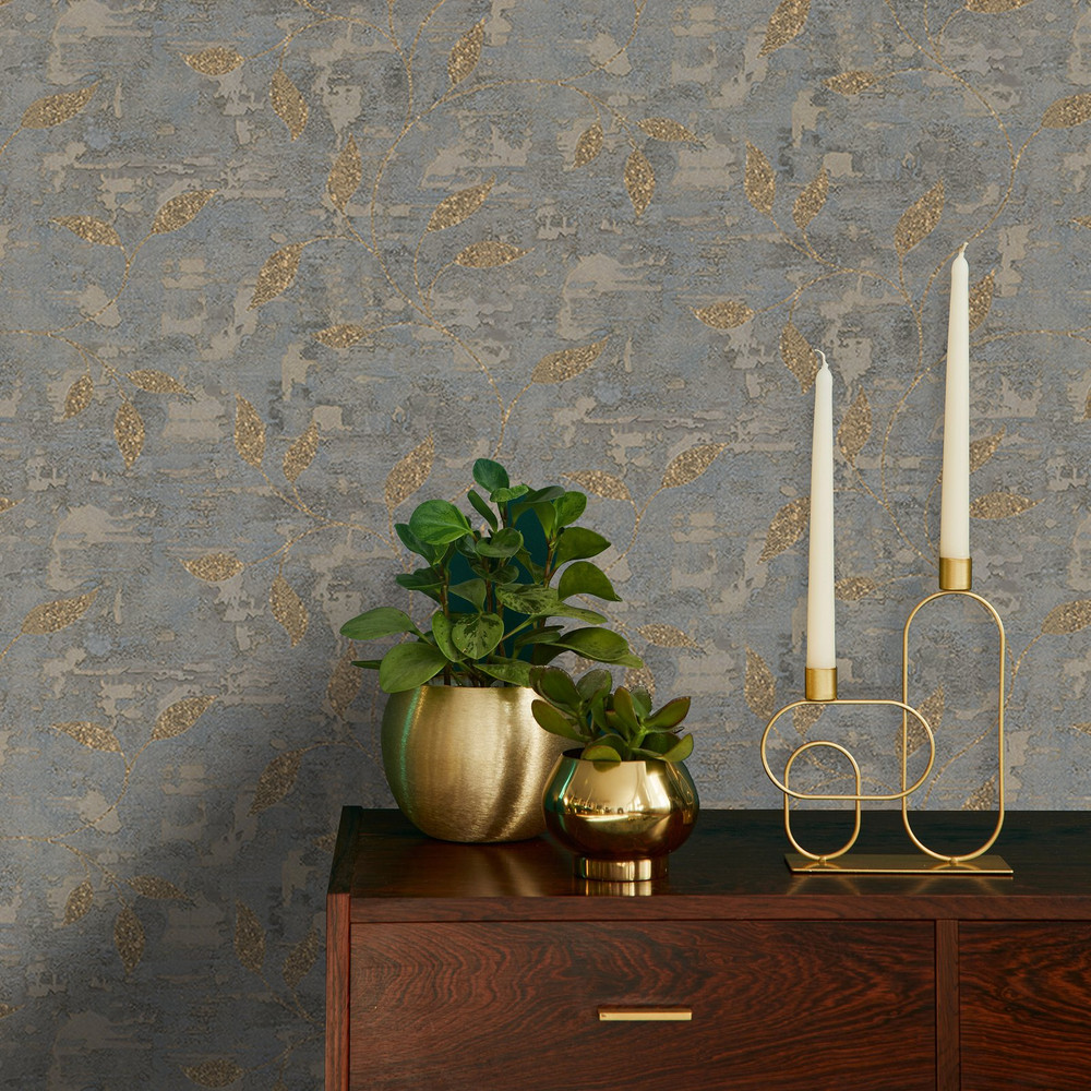 Ornamental Leaf Steel & Gold Wallpaper - 128796_ROOMSET_ORNAMENTAL LEAF STEEL GOLD_01.jpg