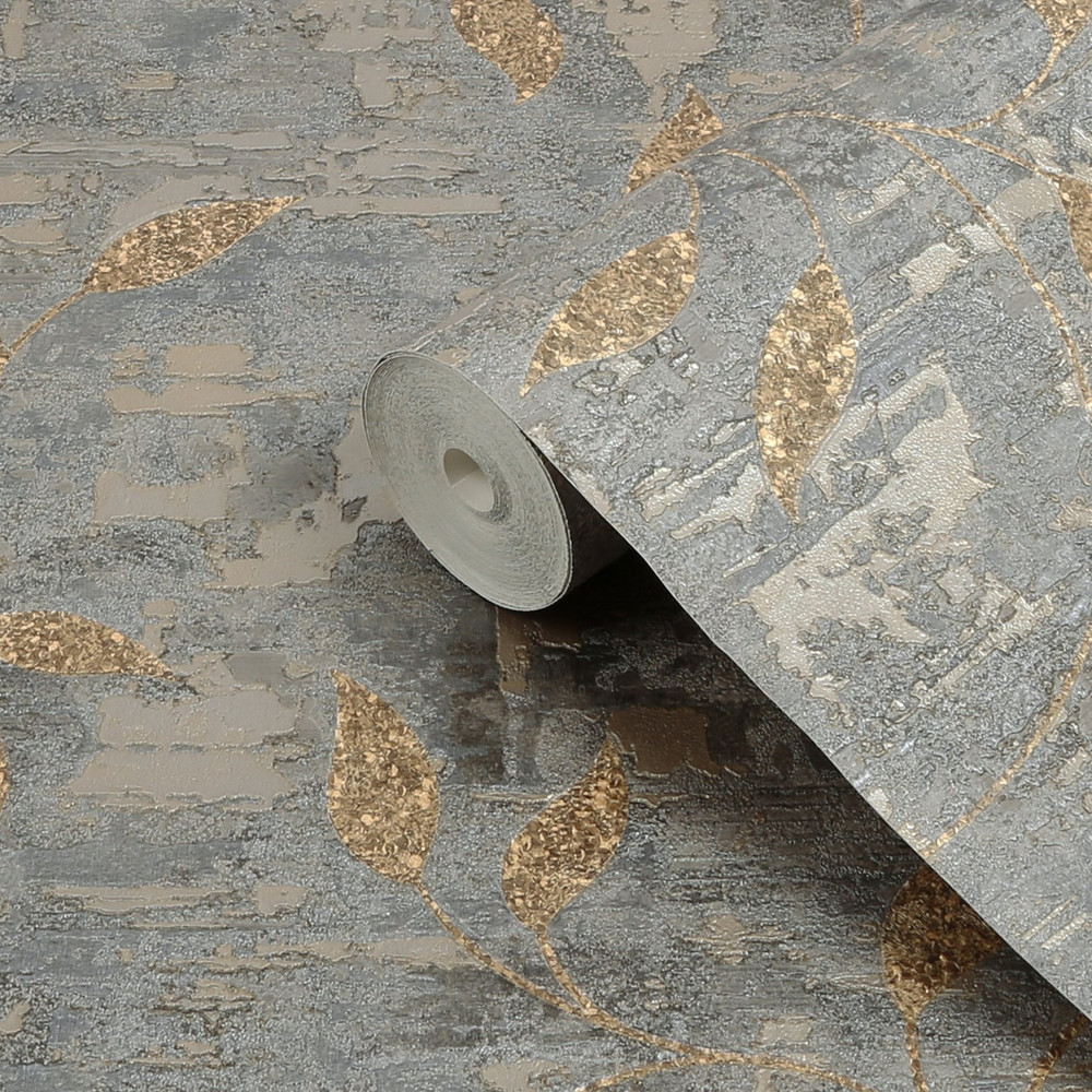 Ornamental Leaf Steel & Gold Wallpaper - 128796_ROLLSHOT_ORNAMENTAL LEAF STEEL GOLD_02.jpg