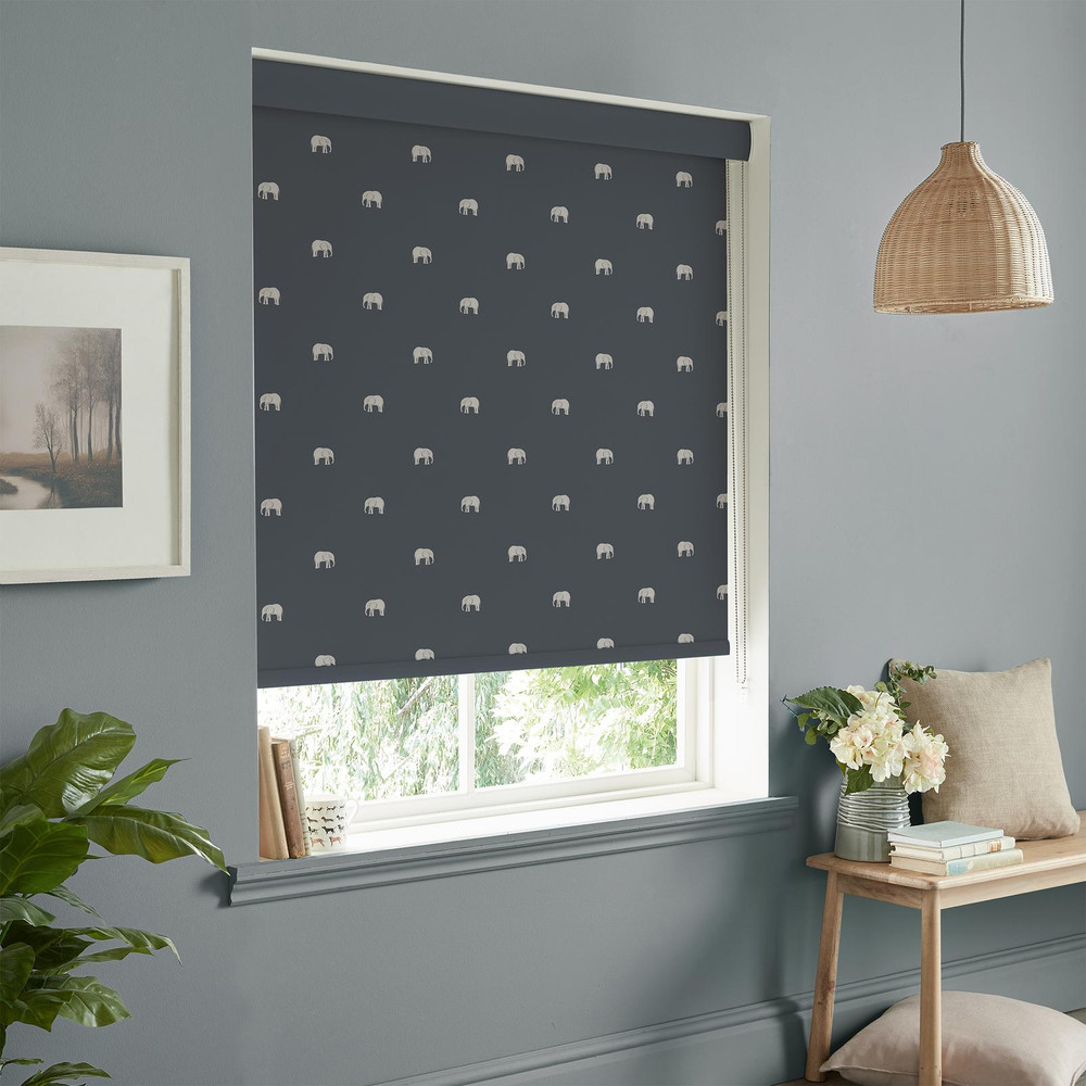 Elephant Deep Navy Roller Blind by Sophie Allport - 131204rol_ROOMSET_02.jpg