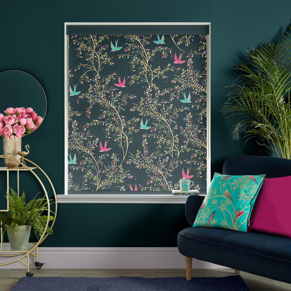 Swallows Forest Green Roller Blind by Sara Miller - 131147rol_ROOMSET_01.jpg