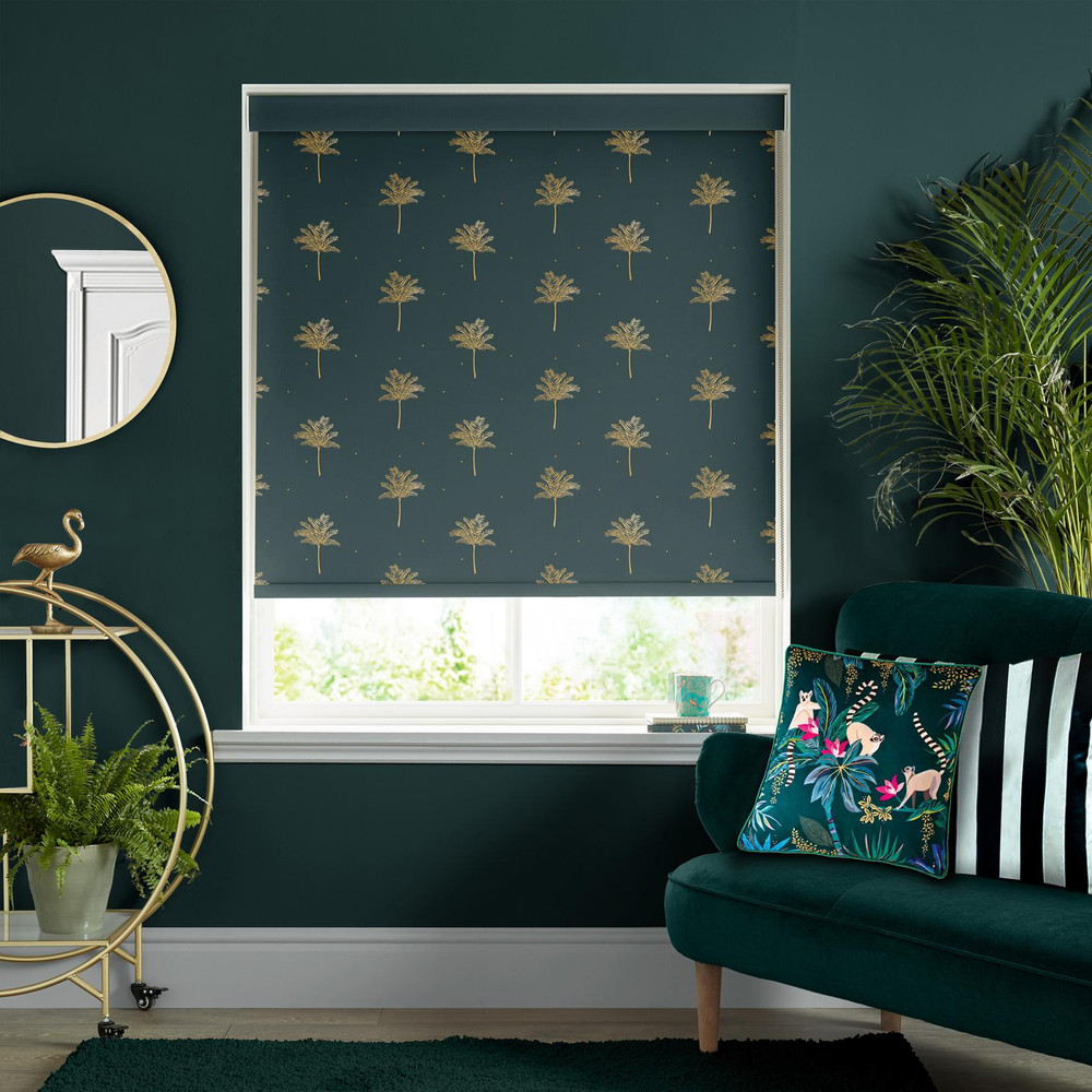 Small Palm Tree Forest Green Roller Blind - 131135rol_ROOMSET_01.jpg