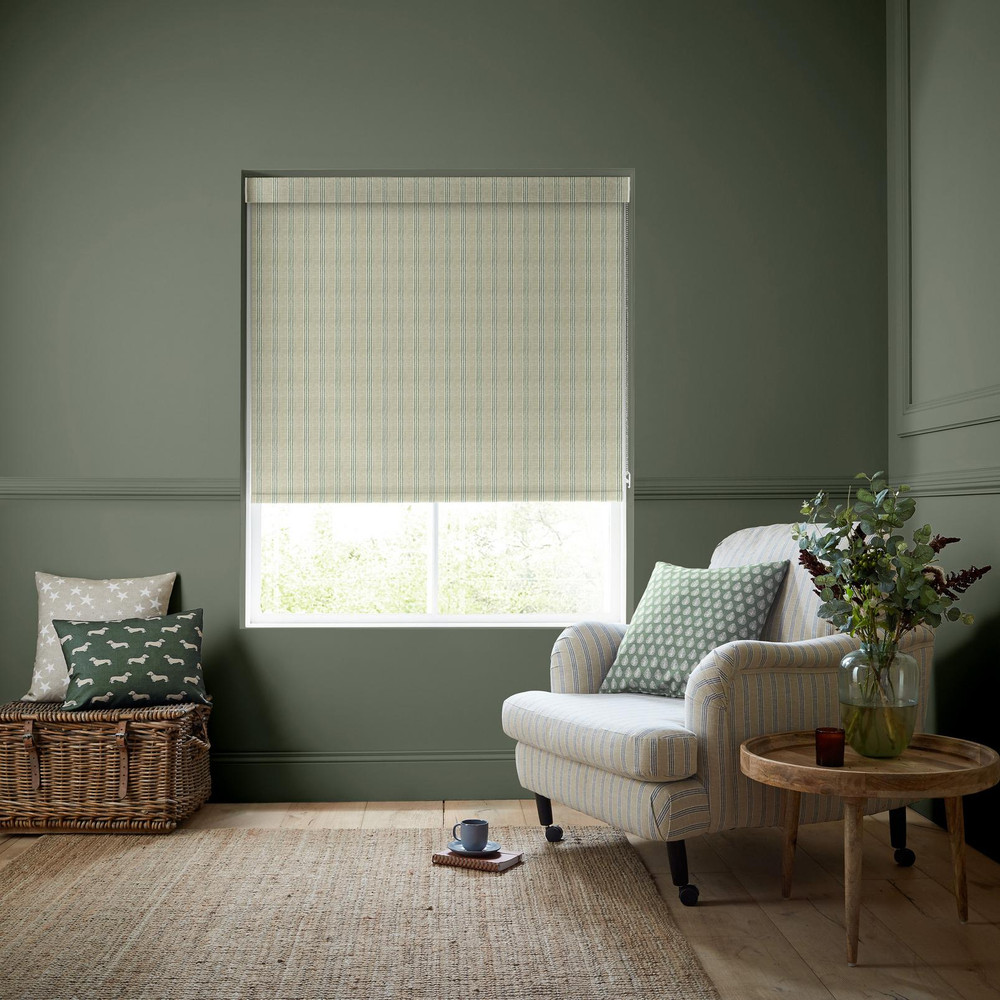 George Stripe Sage Roller Blind by Emily Bond - 131050rol_ROOMSET_01.jpg