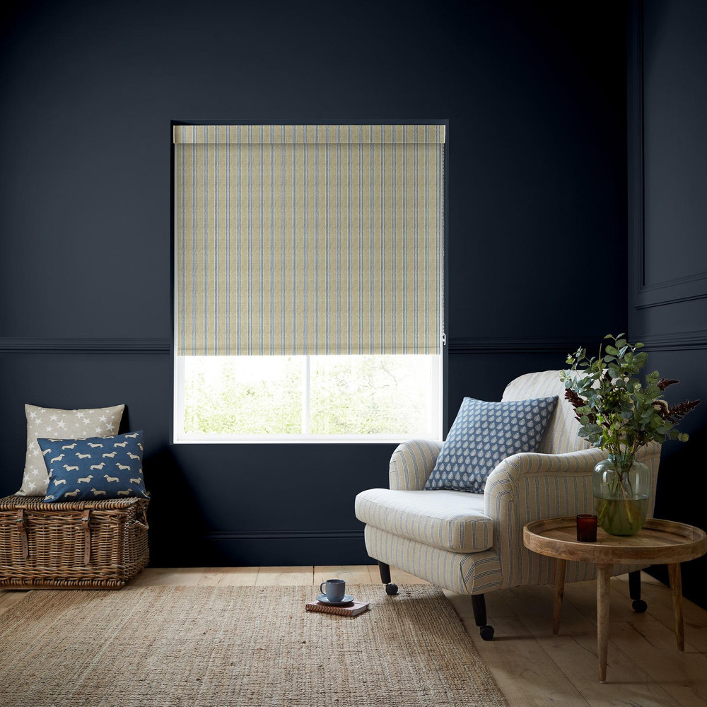 George Stripe Indigo Roller Blind by Emily Bond - 131035rol_ROOMSET_01.jpg