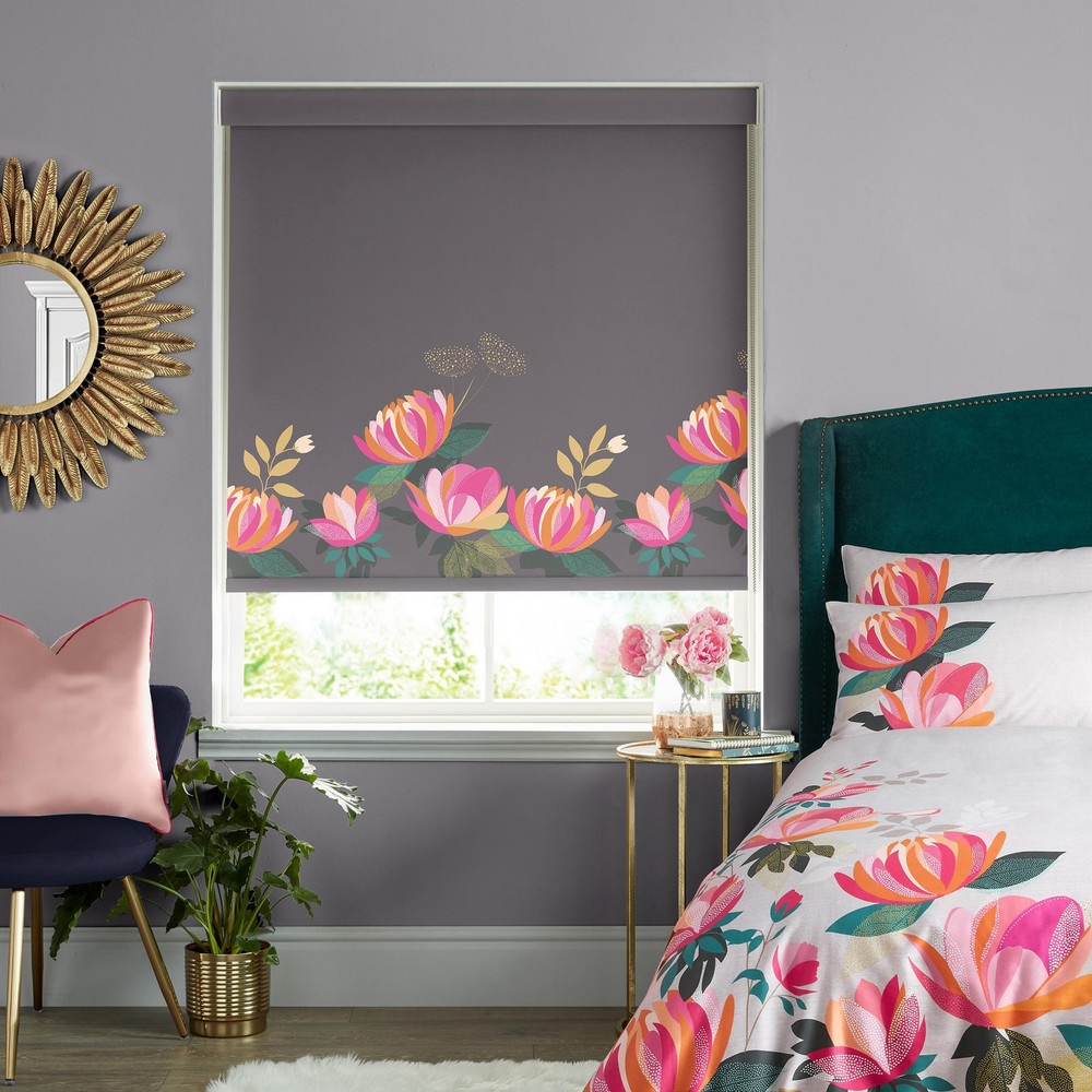 Peony Border Dark Grey Roller Blind by Sara Miller - 131127rol_ROOMSET_01.jpg