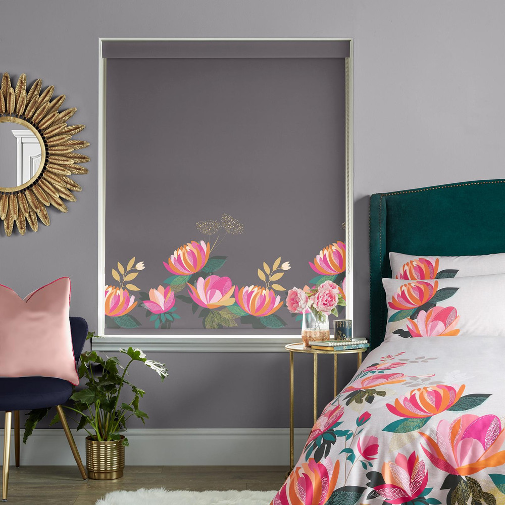 Peony Border Dark Grey Roller Blind by Sara Miller - 131127rol_ROOMSET_02.jpg