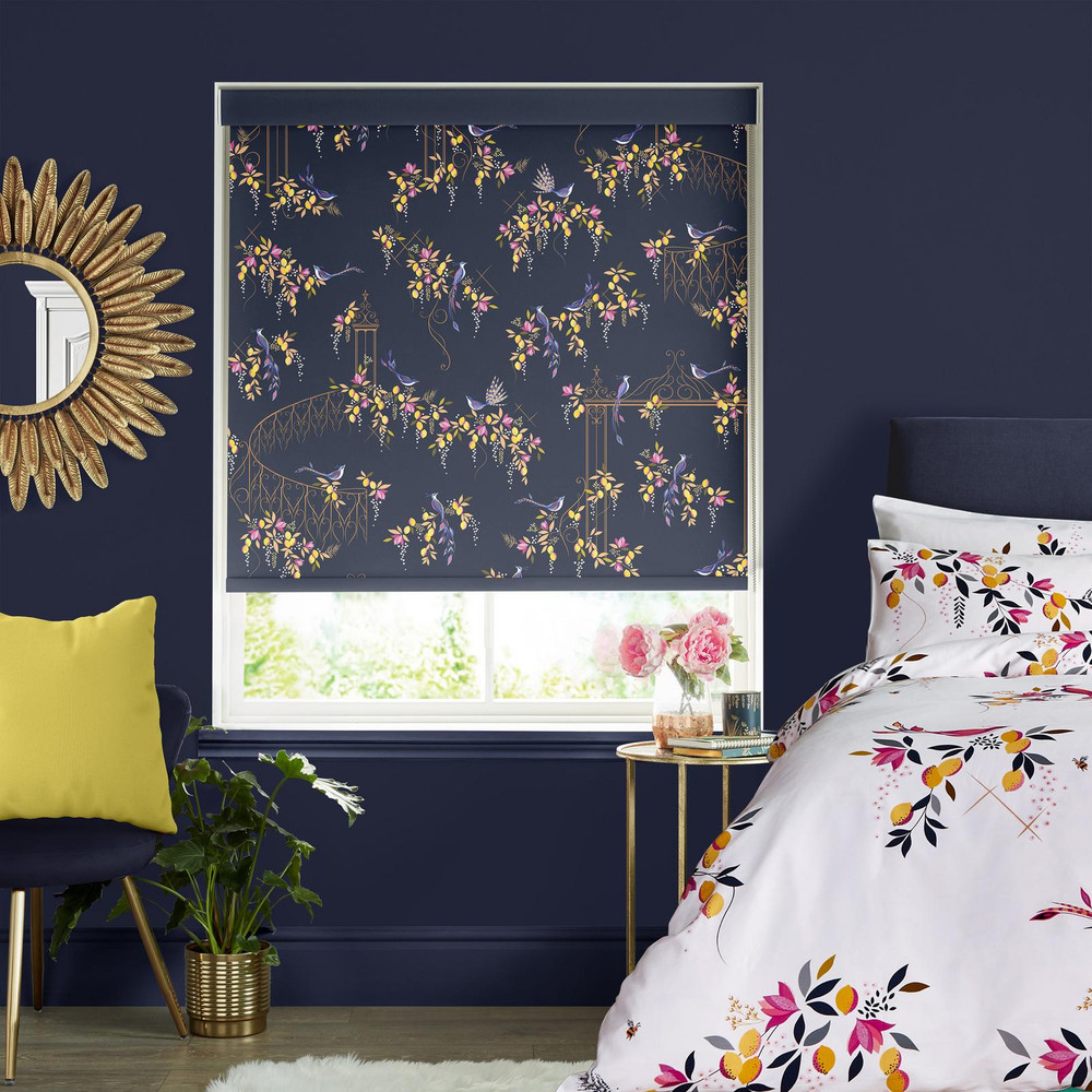 Birds & Gate Deep Navy Roller Blind - 131067rol_ROOMSET_01.jpg