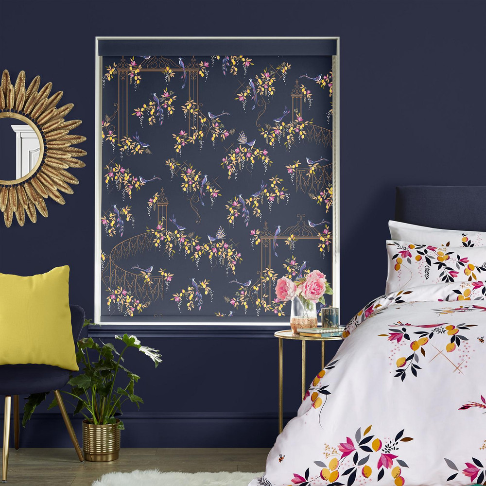 Birds & Gate Deep Navy Roller Blind - 131067rol_ROOMSET_02.jpg