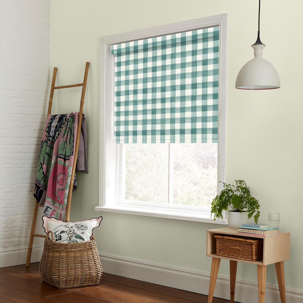 Handpainted Gingham Green Roller Blind - 130957rol_ROOMSET_02.jpg