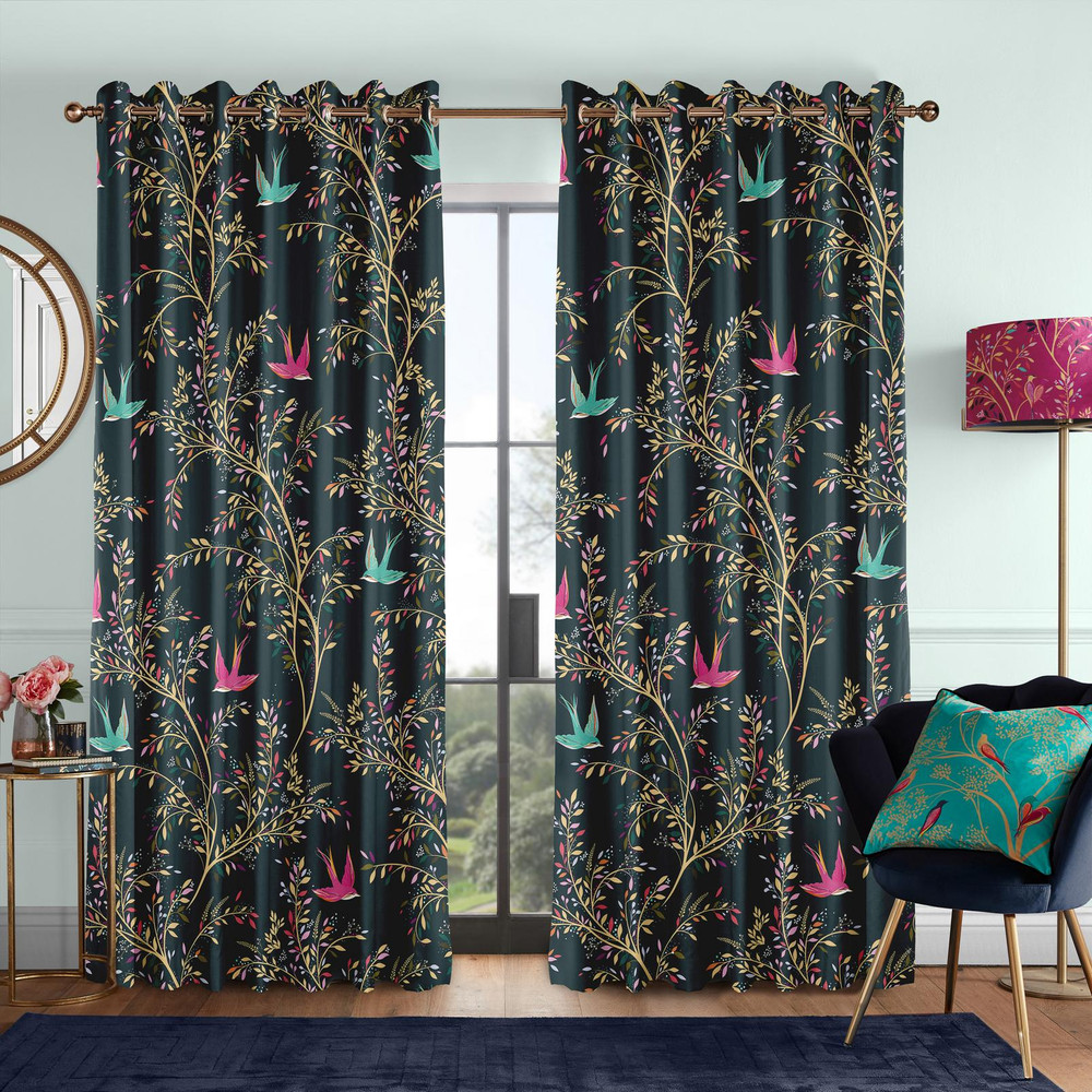 Swallows Forest Green Curtains by Sara Miller - 131144cur_ROOMSET_01.jpg