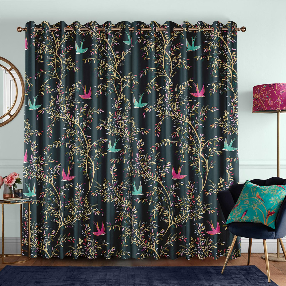 Swallows Forest Green Curtains by Sara Miller - 131144cur_ROOMSET_02.jpg