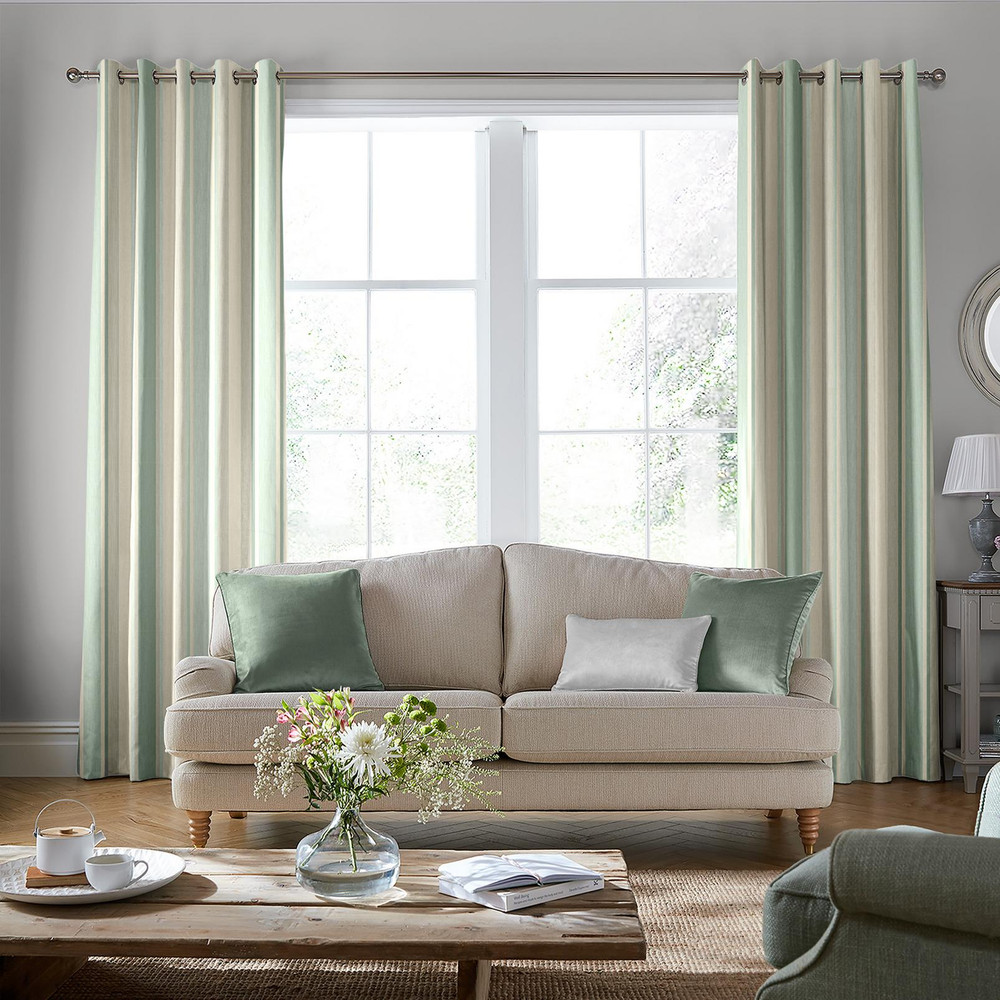 Awning Stripe Smoke Green Curtains by Laura Ashley - 130663cur_ROOMSET_01.jpg