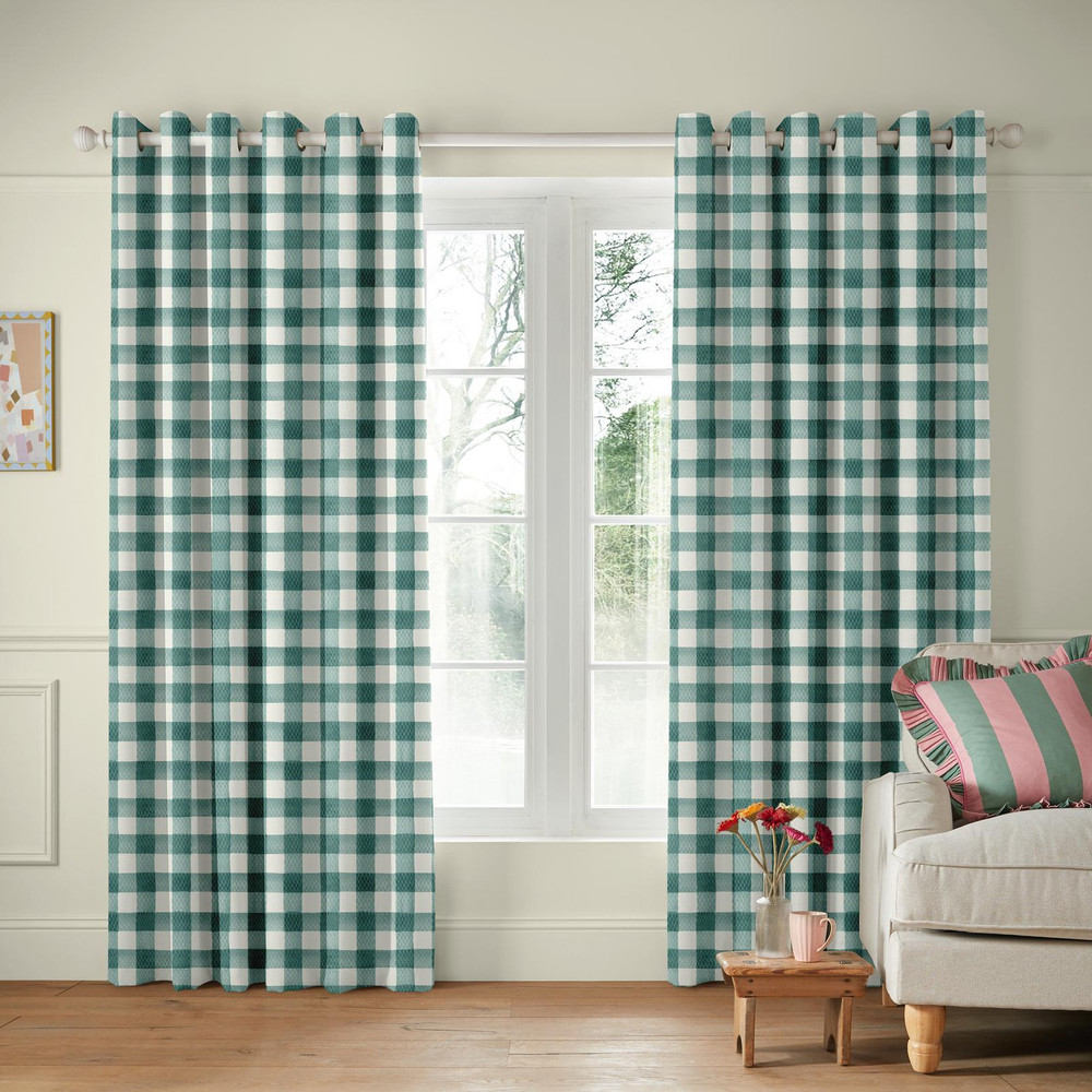 Handpainted Gingham Green Curtains - 130958cur_ROOMSET_01.jpg