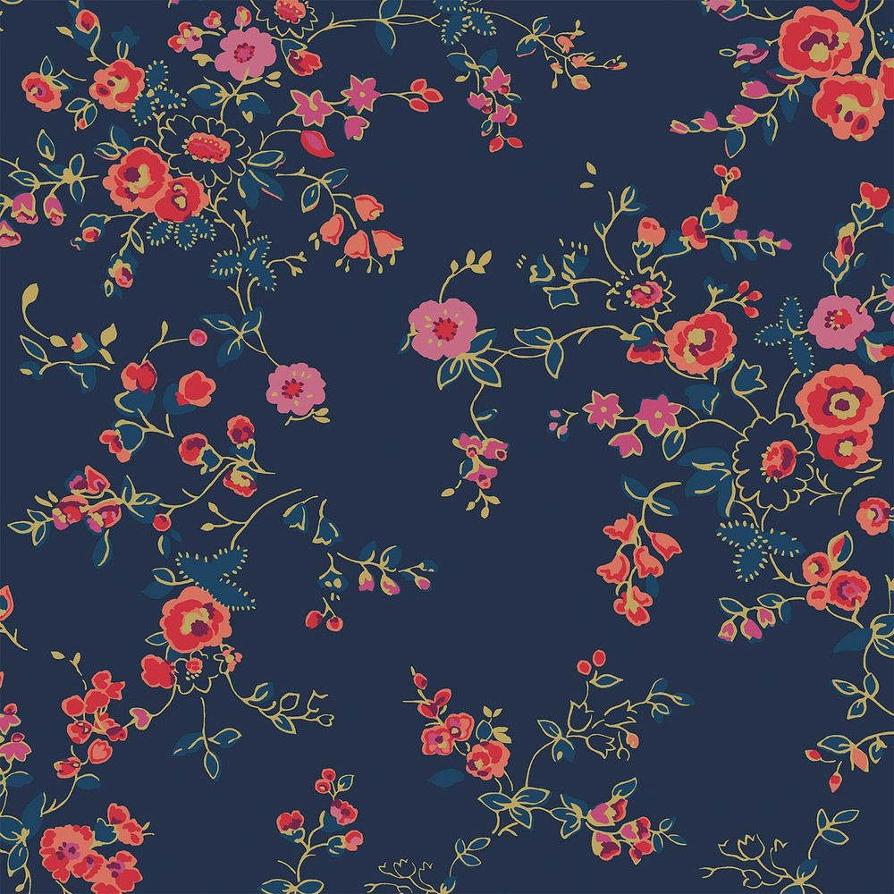 Millfield Blossom Navy Curtains by Cath Kidston - 130963cur_DETAIL_01.jpg