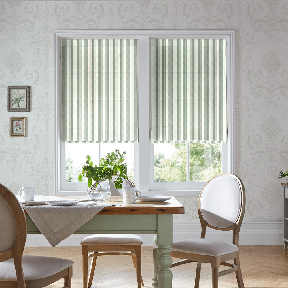 Candy Stripe Bottle Green Roman Blind by Laura Ashley - 130670rom_ROOMSET_01.jpg