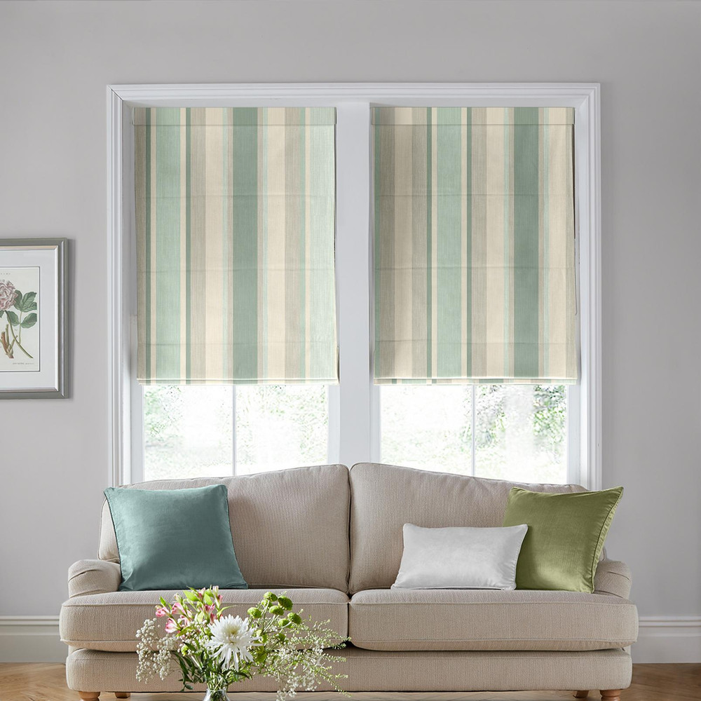 Awning Stripe Smoke Green Roman Blind by Laura Ashley - 130663rom_ROOMSET_01.jpg