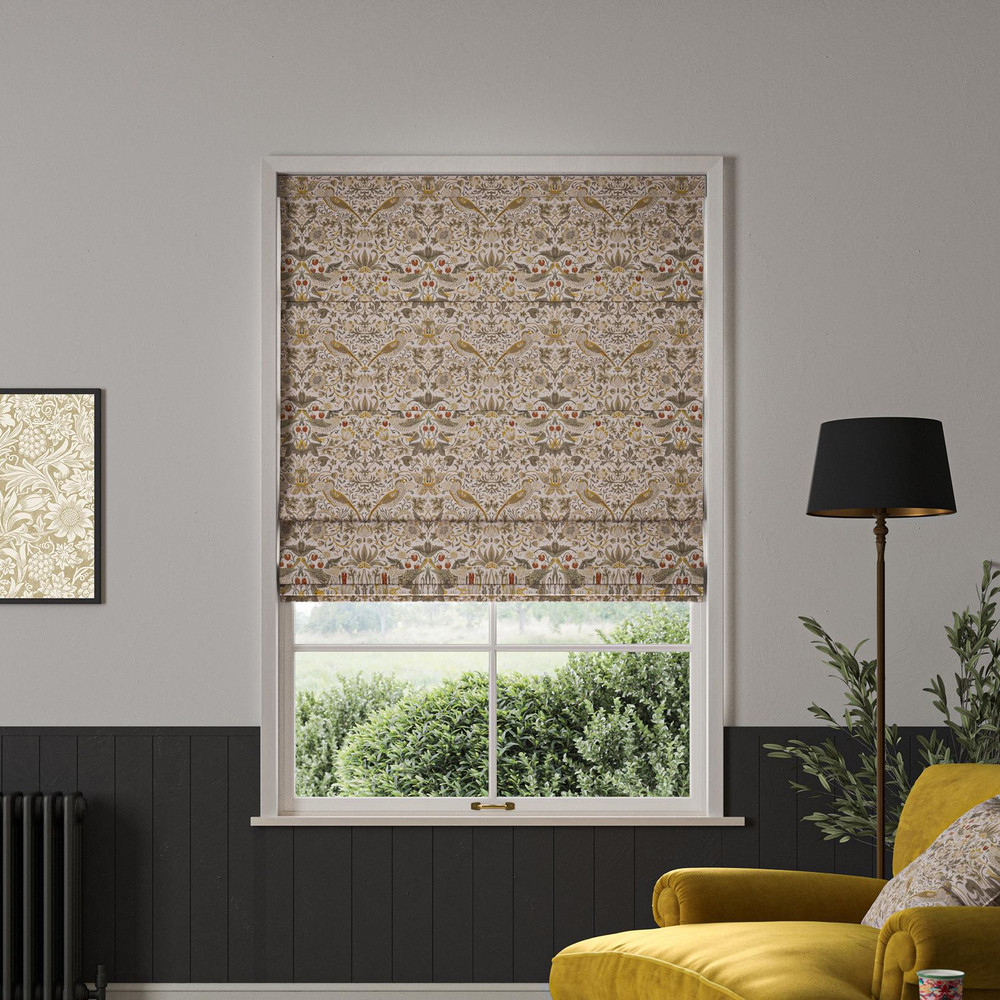 Strawberry Thief Ochre Roman Blinds by William Morris At Home - 130885rom_ROOMSET_01.jpg