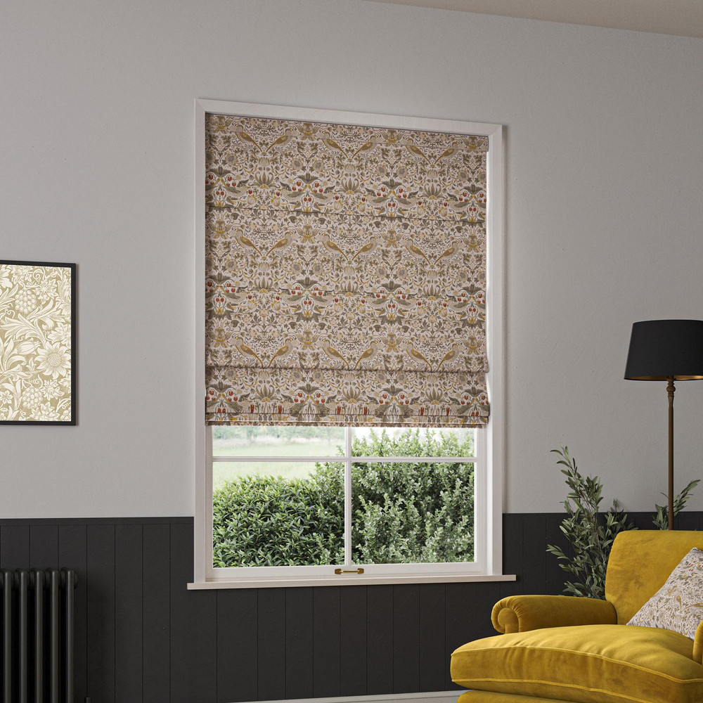 Strawberry Thief Ochre Roman Blinds by William Morris At Home - 130885rom_ROOMSET_02.jpg